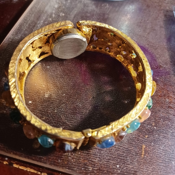 Antique Bangle watch with glass stones. main image 5